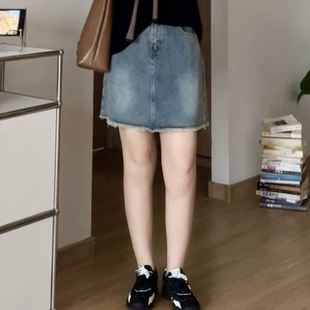 喵喵 女装 微胖 大码 6123 mm夏季 穿搭显瘦牛仔短裙高腰A字半身裙
