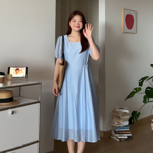 喵喵大码 胖mm夏季 微胖 女装 天丝连衣裙3091 2025新款 显瘦方领短袖