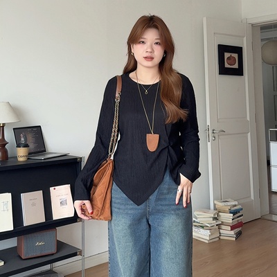 大码胖mm正肩收腰设计感T恤上衣