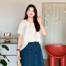 微胖的喵喵 大码女装胖mm夏季巨显瘦独特漂亮雪纺衫短袖上衣 2109