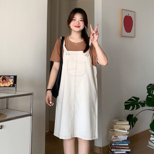 喵喵 女装 微胖 大码 0196 mm夏季 巨好看遮肚显瘦撞色假两件连衣裙