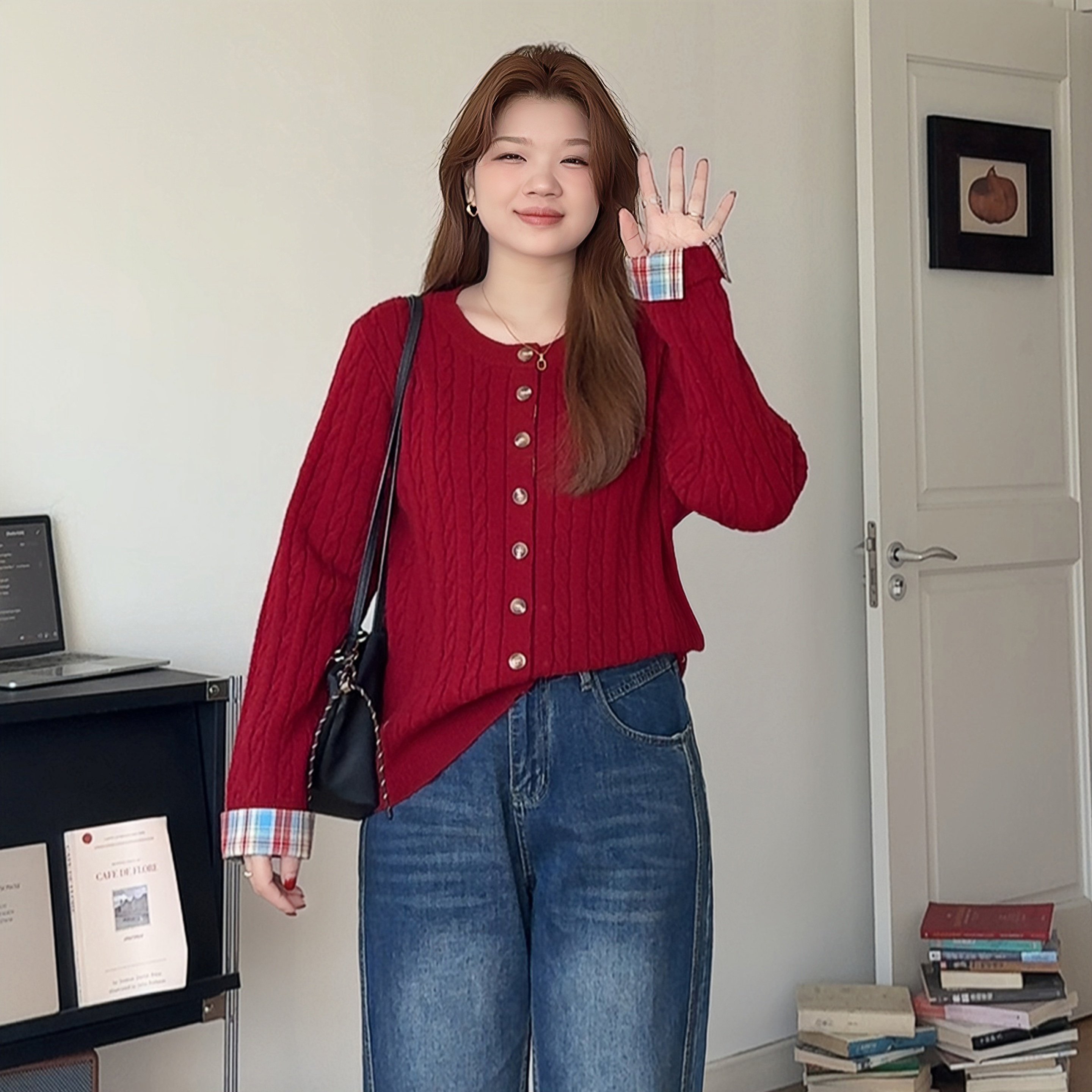 微胖的喵喵大码女装胖mm秋冬麻花毛衣新年氛围感显瘦开衫上衣3871,女装/女士精品,大码内搭,淘宝优惠券,粉丝福利购,淘宝优惠卷