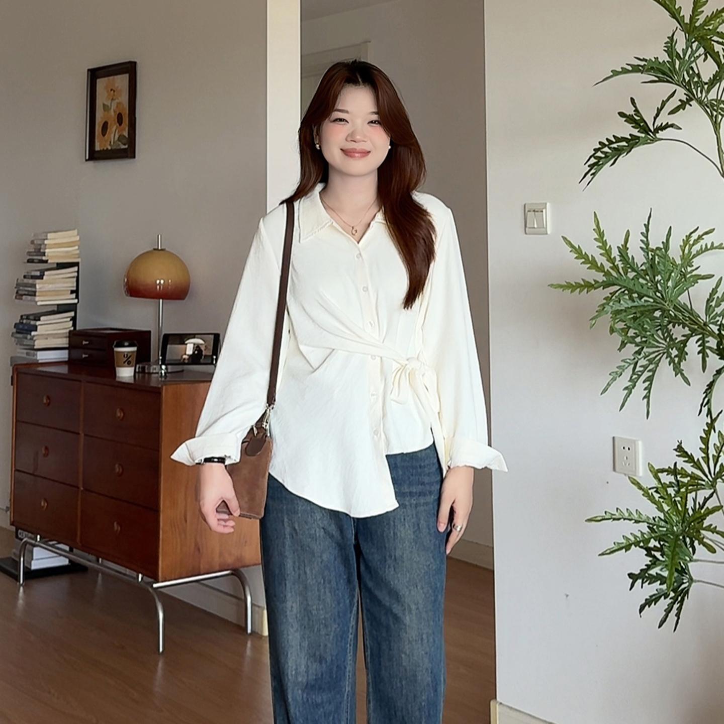 大码女装胖mm气质款收腰绑带上衣