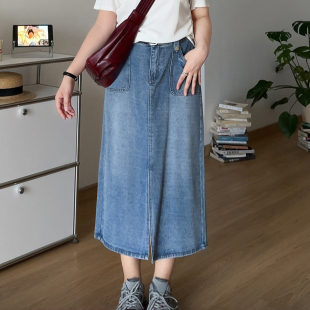 适合梨型身材胖mm遮胯巨显瘦牛仔半身裙子5458 女装 微胖 喵喵大码