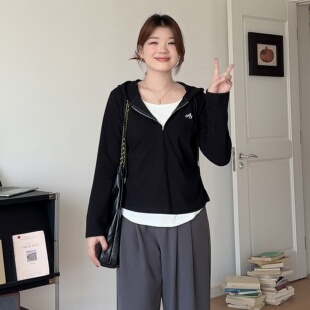 2026休闲显瘦假两件连帽长袖 微胖 胖mm春装 女装 上衣6002 喵喵大码