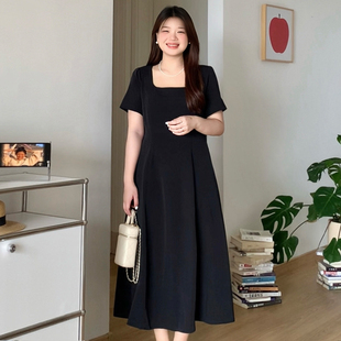 喵喵 女装 微胖 大码 2586 mm夏季 气质显瘦重要场合方领收腰连衣裙