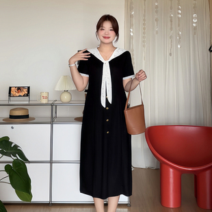 夏装 微胖 女装 喵喵适合胖mm 巨显瘦蕾丝披肩V领连衣裙3326 大码