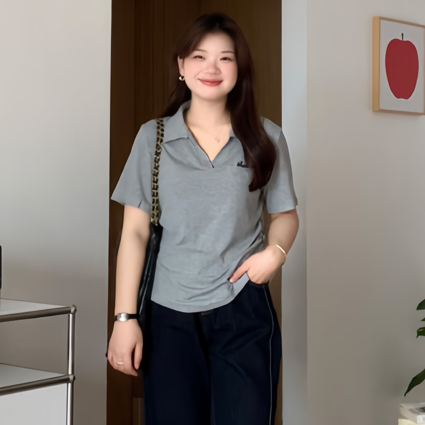 微胖的喵喵 大码女装胖mm夏季宽松翻领polo衫短袖T恤正肩显瘦上衣