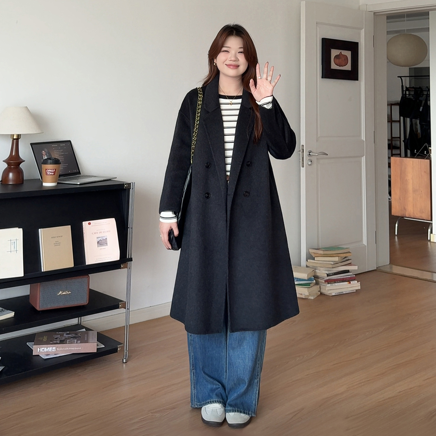 大码女装韩系长款毛呢大衣外套