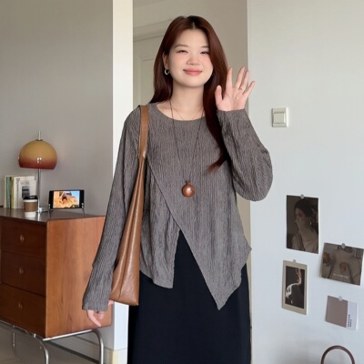 大码女装长袖打底衫显瘦内搭上衣