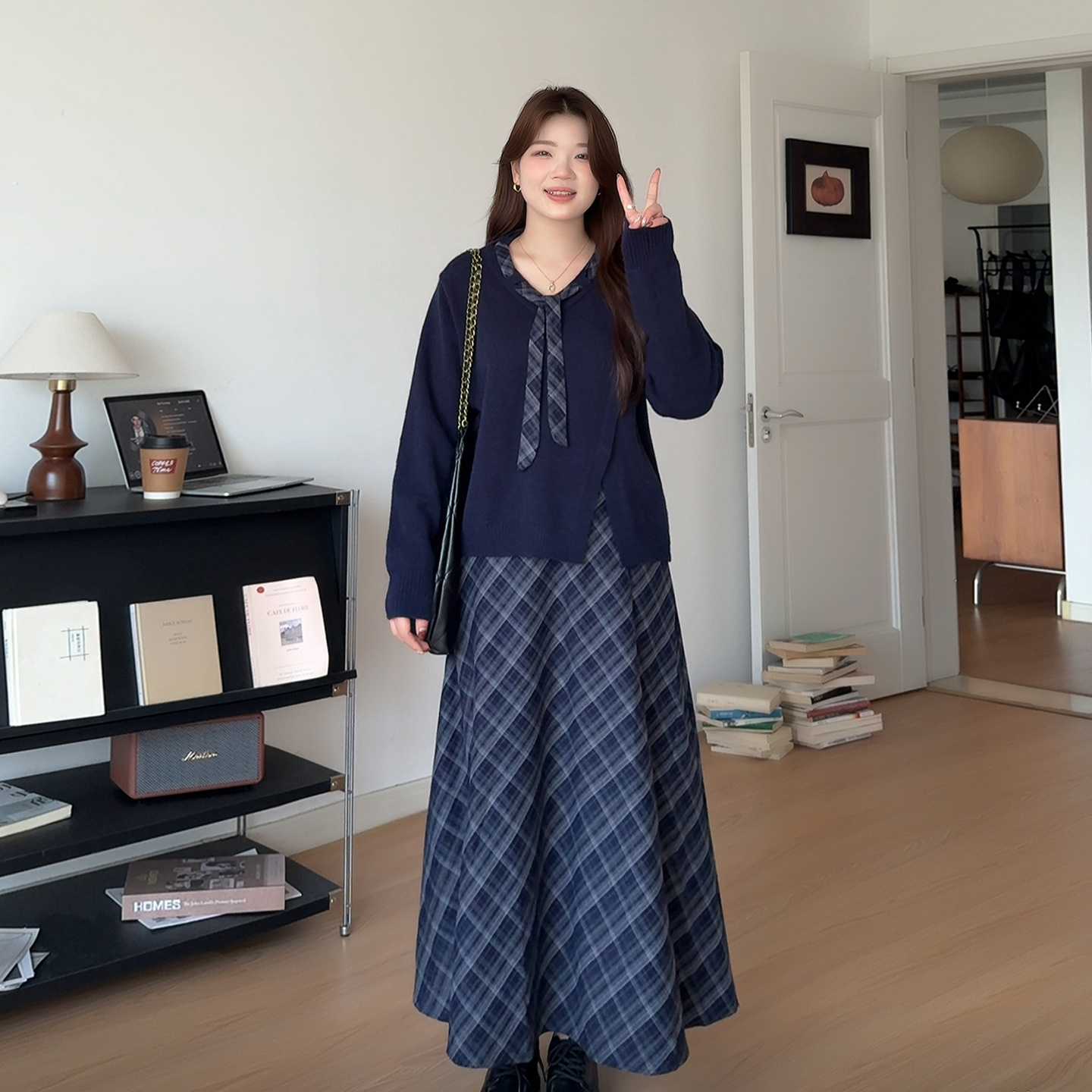 大码女装甜美毛衣上衣半身裙套装