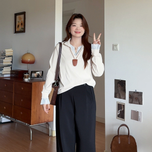 穿搭2025新款 微胖 胖mm秋季 女装 显瘦遮肚子上衣卫衣6166 喵喵大码