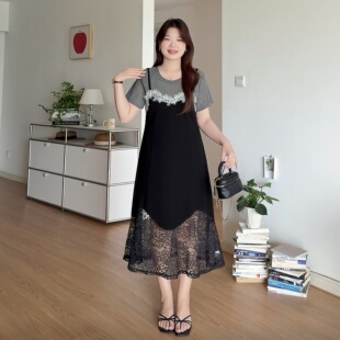 微胖的喵喵大码胖mm巨好看裙子2026新款夏装显瘦假两件连衣裙3627