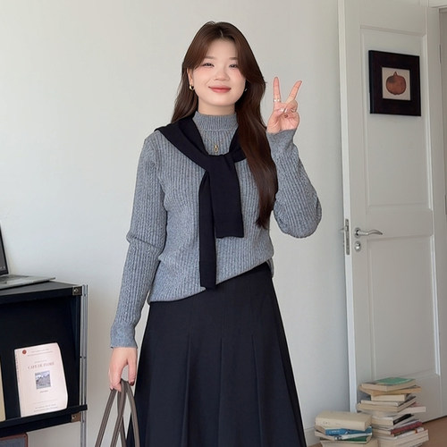 胖mm大码休闲圆领长袖针织上衣女