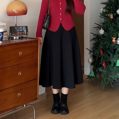 喵喵大码黑色a字半身裙子女