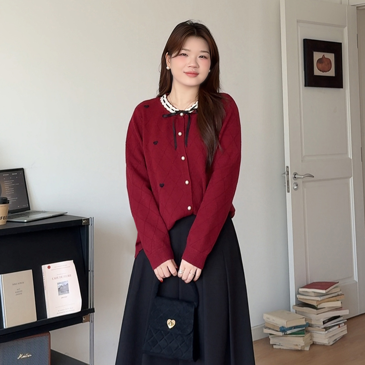 大码气质减龄刺绣爱心针织开衫女