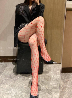 Dec 决战今夜 性感美腿连体袜红色水钻心形网袜镂空丝袜女本命年