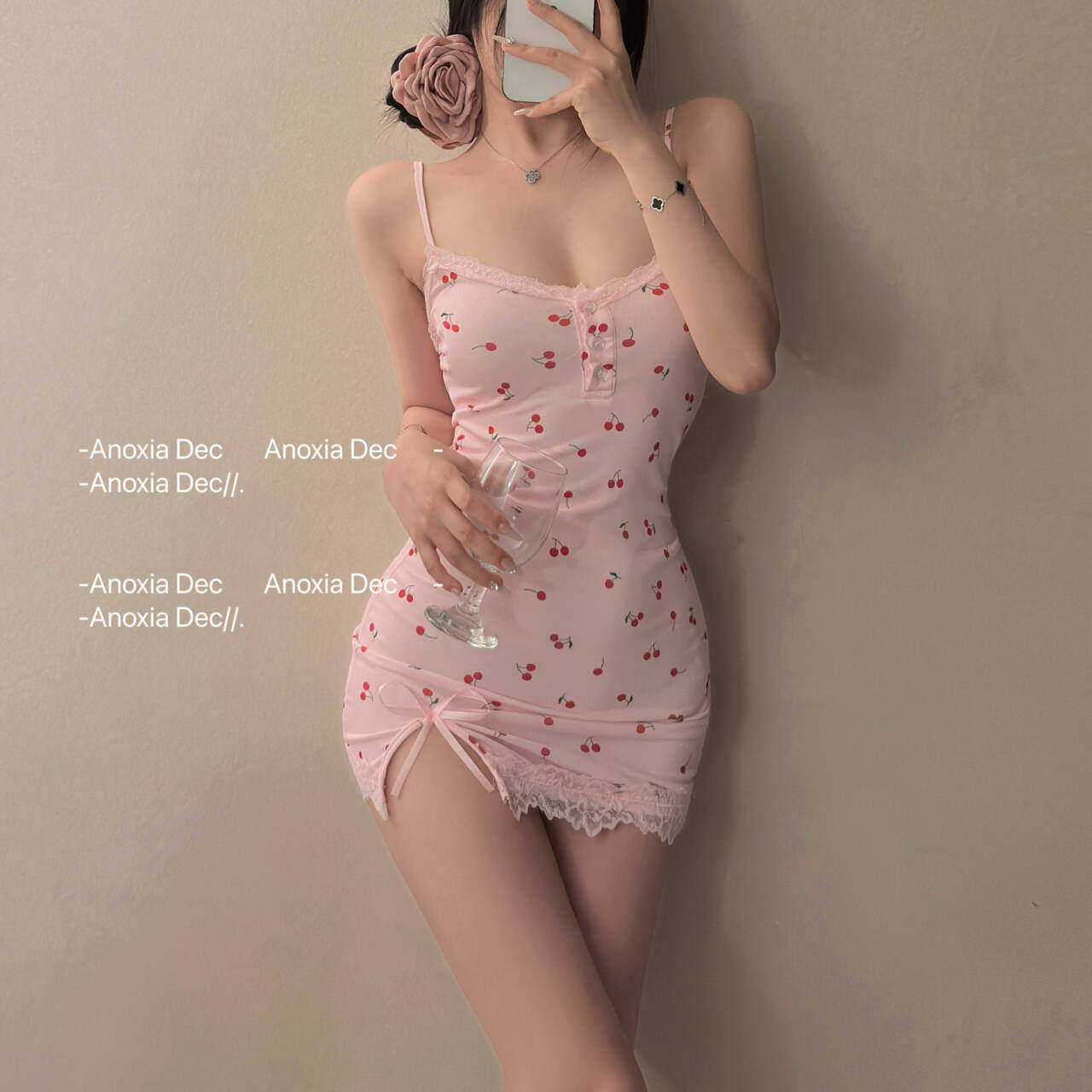 DEC樱桃少女 樱桃纯欲风莫代尔吊带睡裙带胸垫斩男性感睡衣