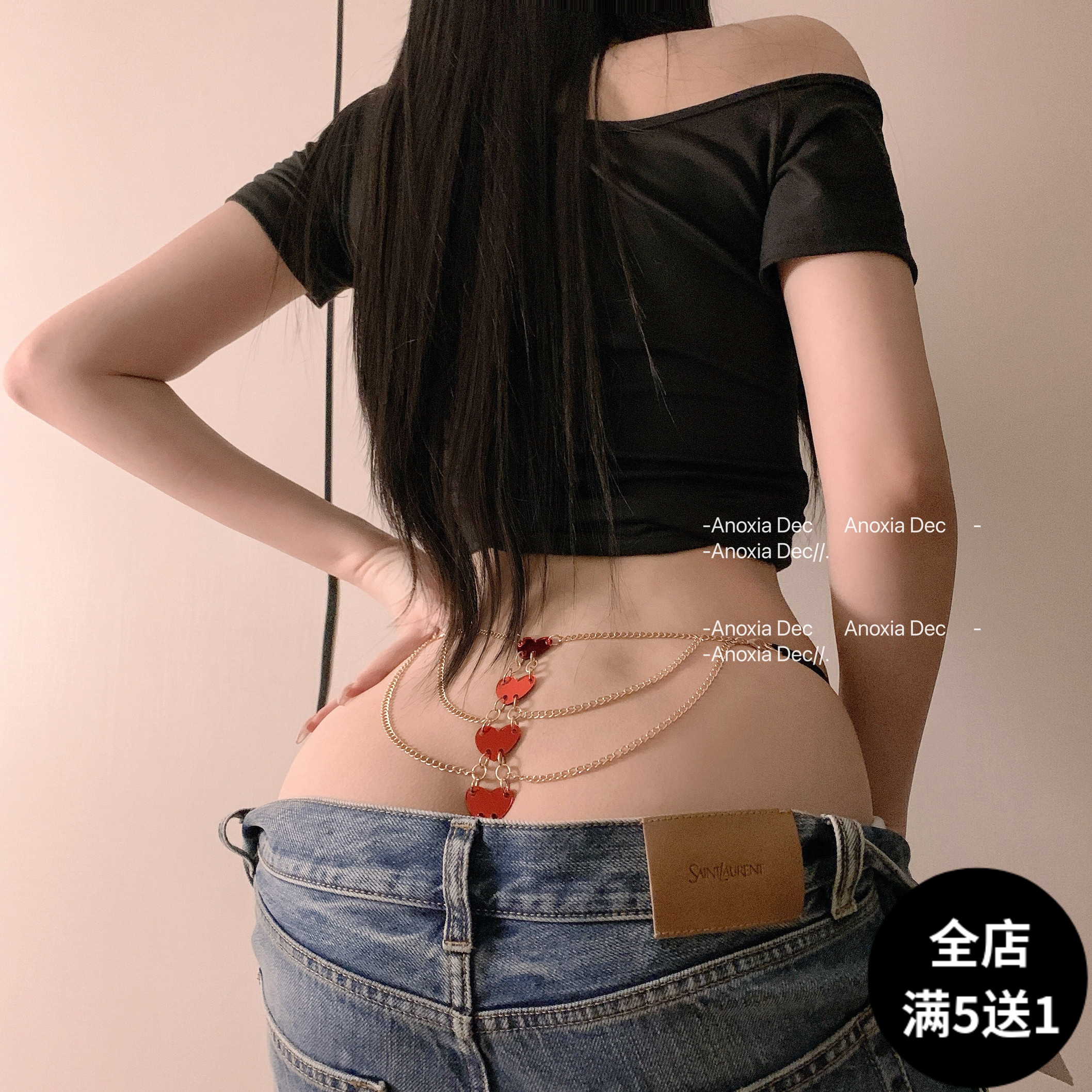 红色爱心链条镂空辣妹低腰丁字裤