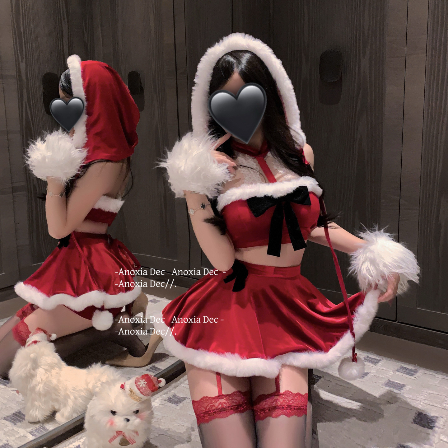 圣诞穿搭cos制服小红裙氛围感