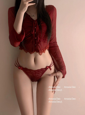 DEC辣妹曲线 辣妹性感纯欲蕾丝新款红色内裤火辣开叉蝴蝶结丁字裤