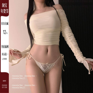 DEC温柔细语 性感纯欲蝴蝶结蕾丝系带女三角裤低腰无痕内裤