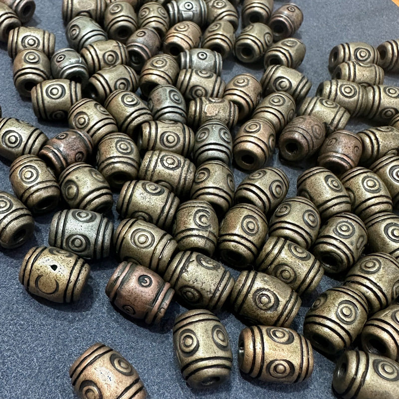 藏区老铜三眼天珠DIY半成品散珠隔珠腰珠鼓珠文玩佛珠配件饰品