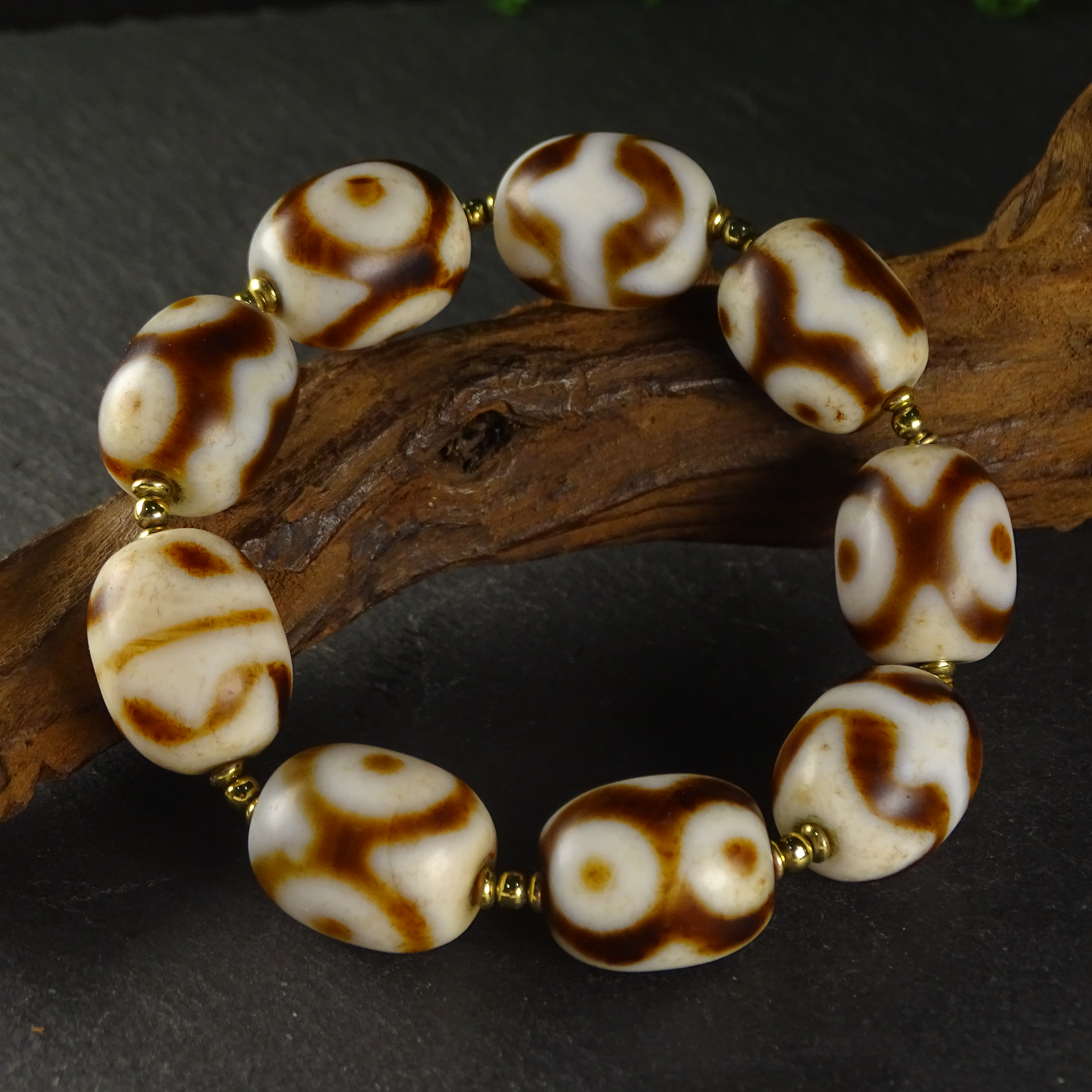 梵间星辰老老三眼虎牙天珠天然西藏真品玛瑙手串男女15*18mm左右