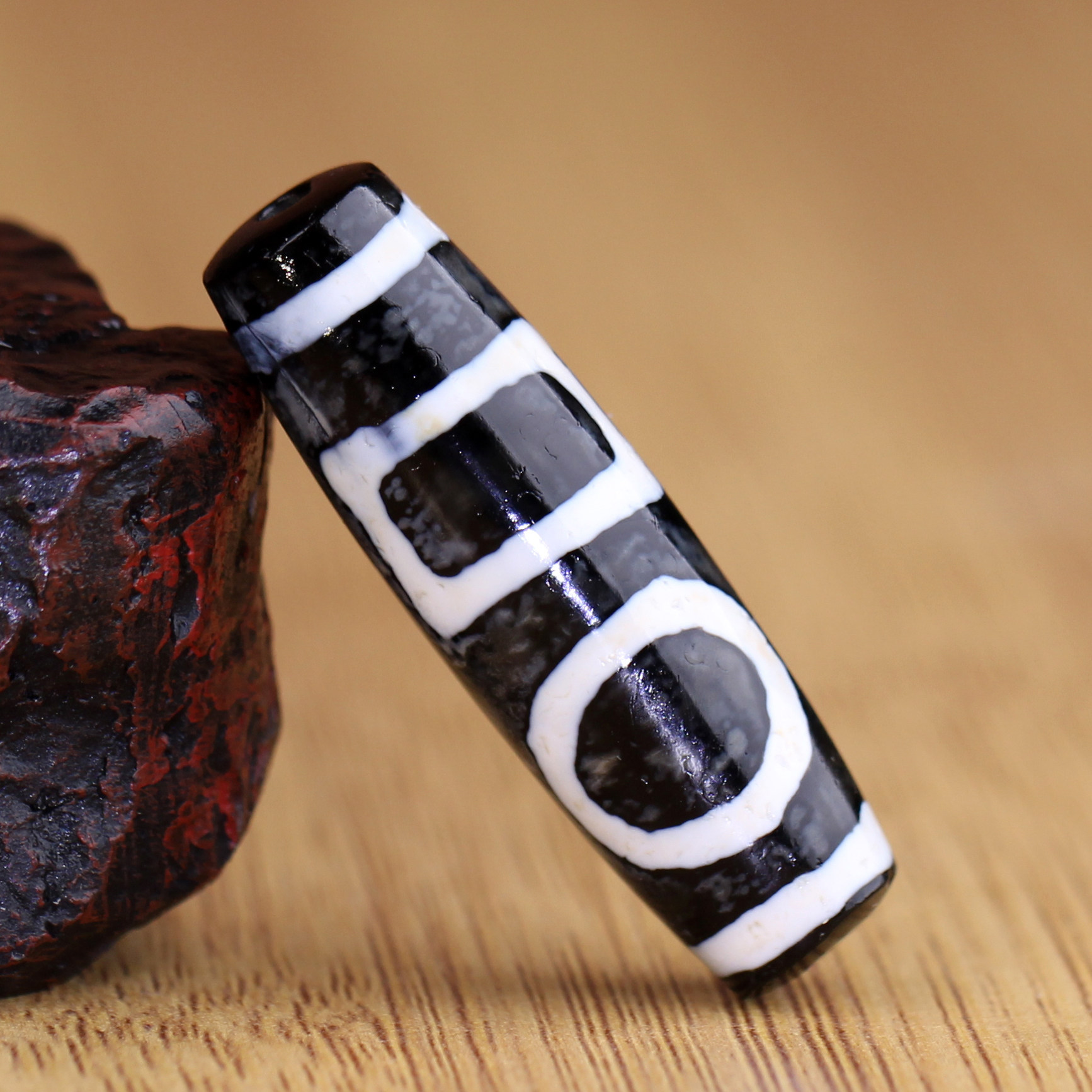 梵间星辰 西藏天然玛瑙 老料黑白至纯双天地天珠 超顶吊坠 锁骨链