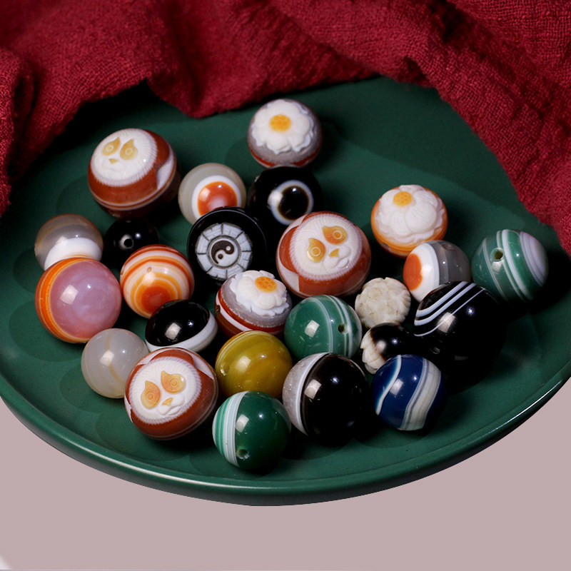 梵间星辰 西藏天然药师珠雕刻天眼莲花小配珠 diy多宝手项链 挂件