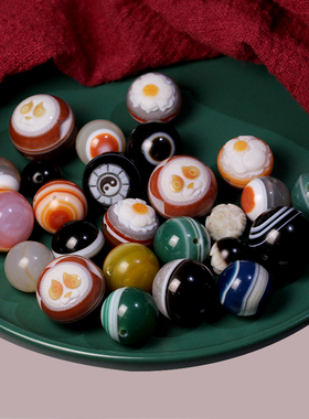 梵间星辰 西藏天然药师珠雕刻天眼莲花小配珠 diy多宝手项链 挂件