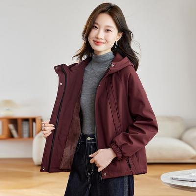 MONLOUVE休闲连帽加绒风衣外套女2025秋冬新款宽松显瘦小个子百搭