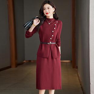 MONLOUVE秋冬时尚不规则马甲搭配打底毛衣裙两件套设计感穿搭高级