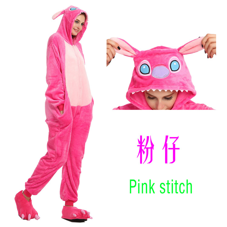 法兰绒史迪奇卡通动物连体睡衣男女冬季珊瑚绒家居服睡衣摇粒绒史