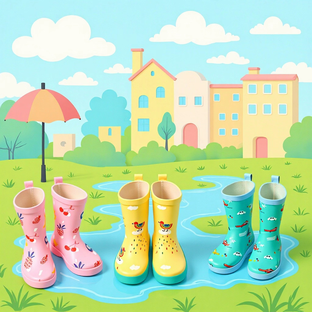 enbihouse源头工厂ins风菠萝梅花童靴水鞋中筒雨靴橡胶儿童雨鞋