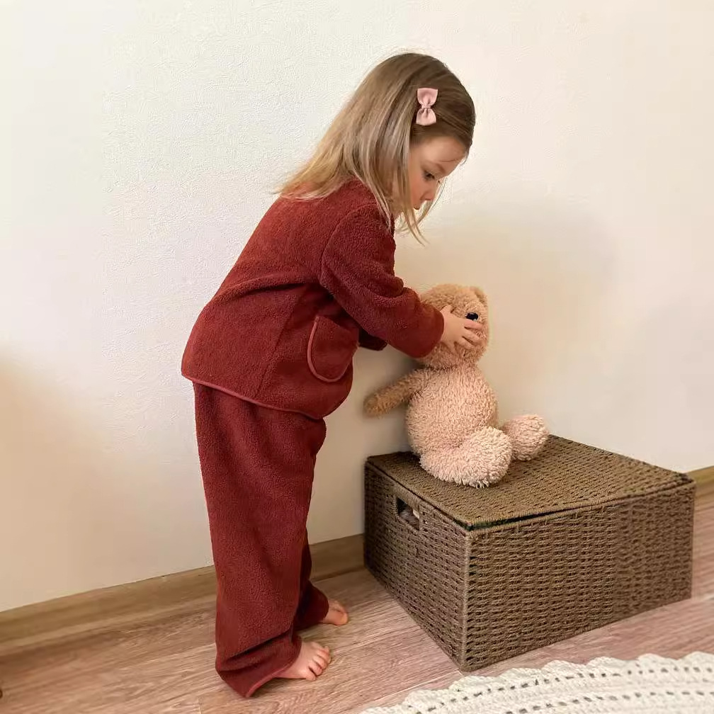 2024儿童家居服套装秋冬季保暖加厚女童外套洋气男童棉衣两件套