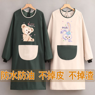 新款 做饭厨房家用罩衣家务工作服女印字 卡通长袖 围裙防水防油时尚