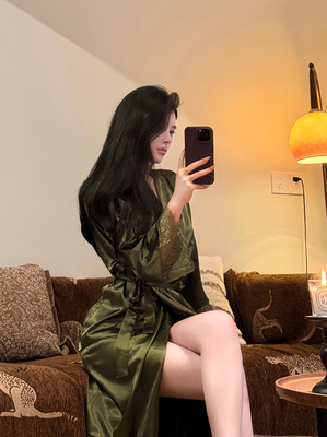 多色选择轻奢贵妇级缎面晨袍蕾丝睡袍高个子御姐性感度假睡裙