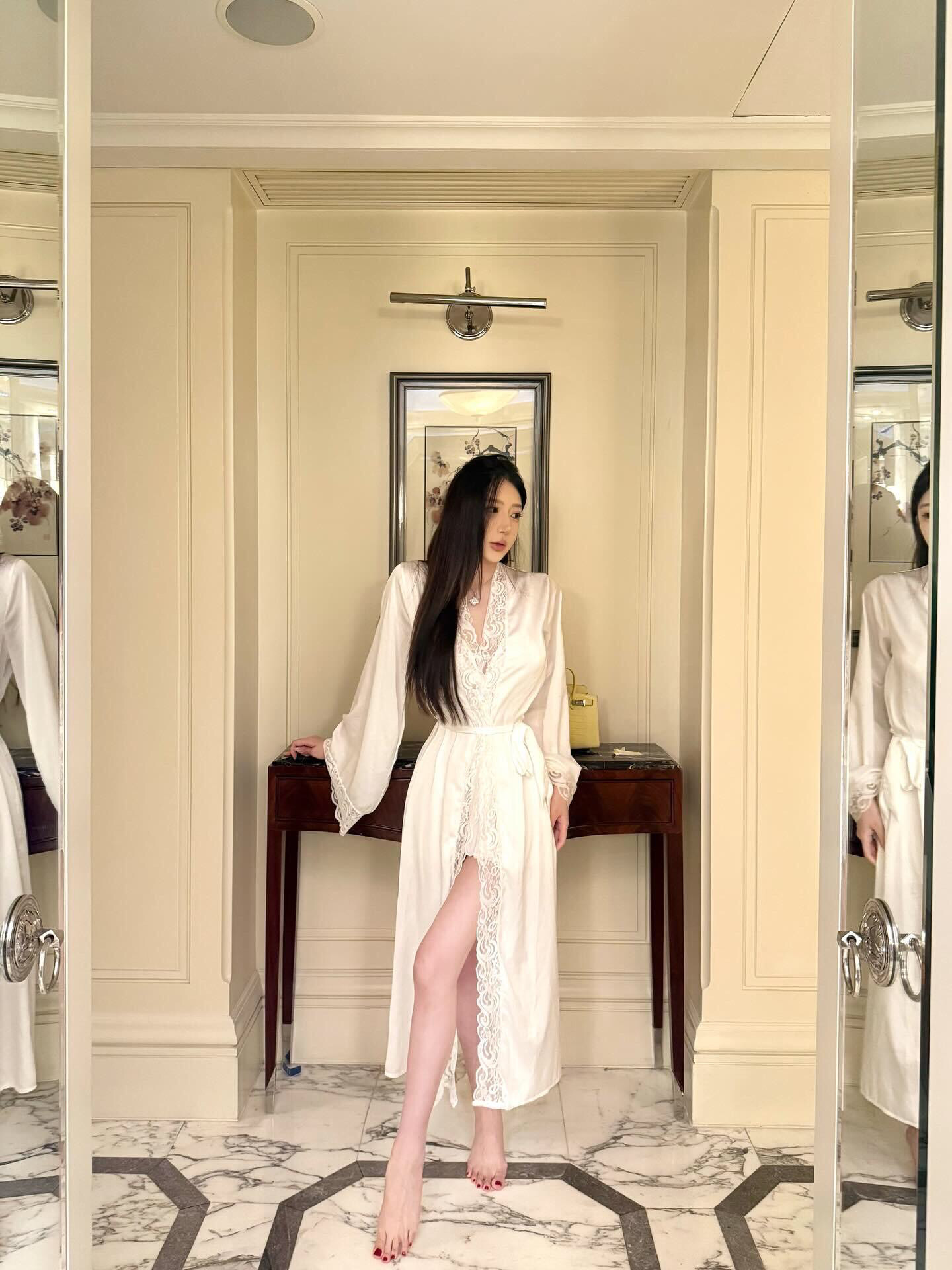 性感睡袍女浴袍冰丝凉感高个子长款纯欲宫廷风结婚伴娘闺蜜晨袍