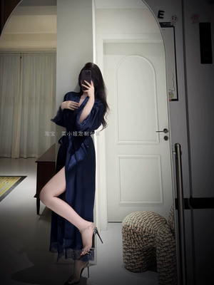 现货闪发】古早姐姐仿真丝轻奢睡袍多色选择晨袍蕾丝高个子御姐
