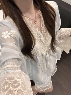 家居服套装 公主风软妹宫廷风蕾丝拼接立体花睡衣短裤 可外穿