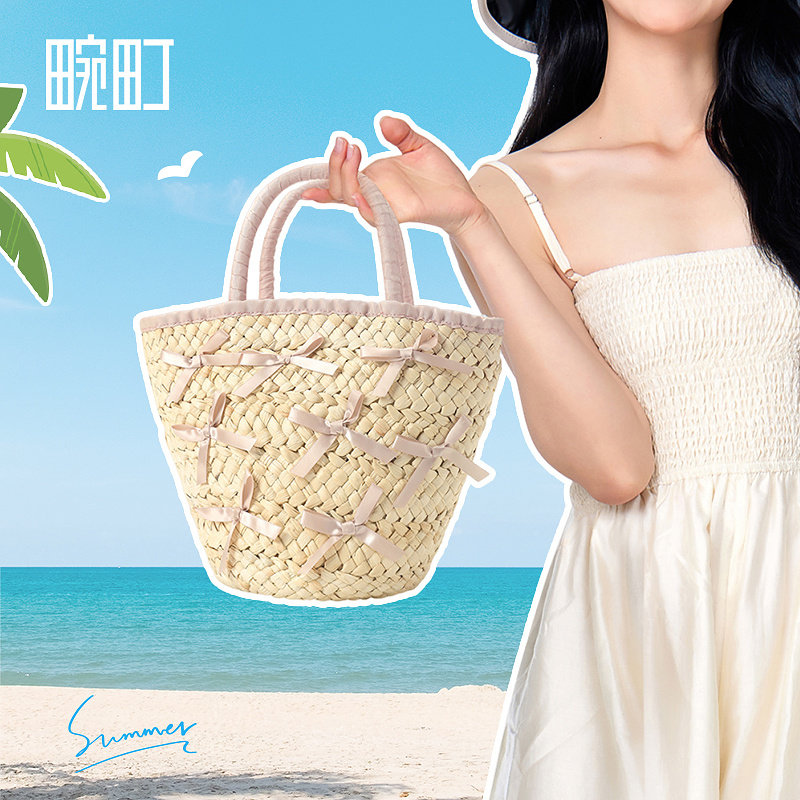 畹町度假系列手提草编包女夏季海边旅游沙滩包包芭蕾蝴蝶结水桶包,箱包皮具/热销女包/男包,水桶包,淘宝优惠券,粉丝福利购,淘宝优惠卷