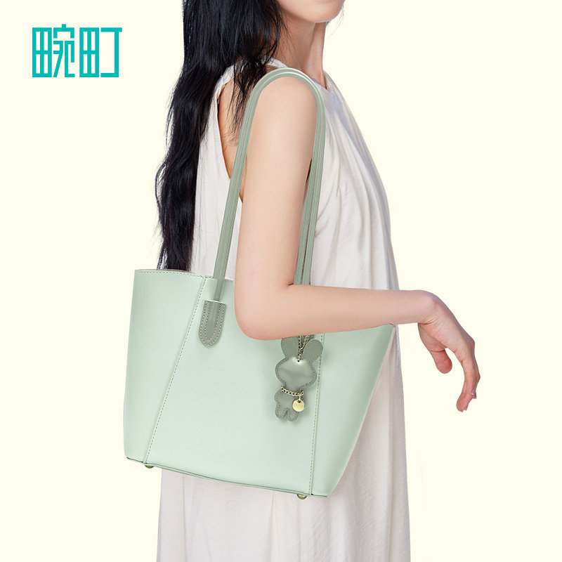畹町肩带拼色托特包女春夏季新款简约百搭单肩斜挎包通勤子母包