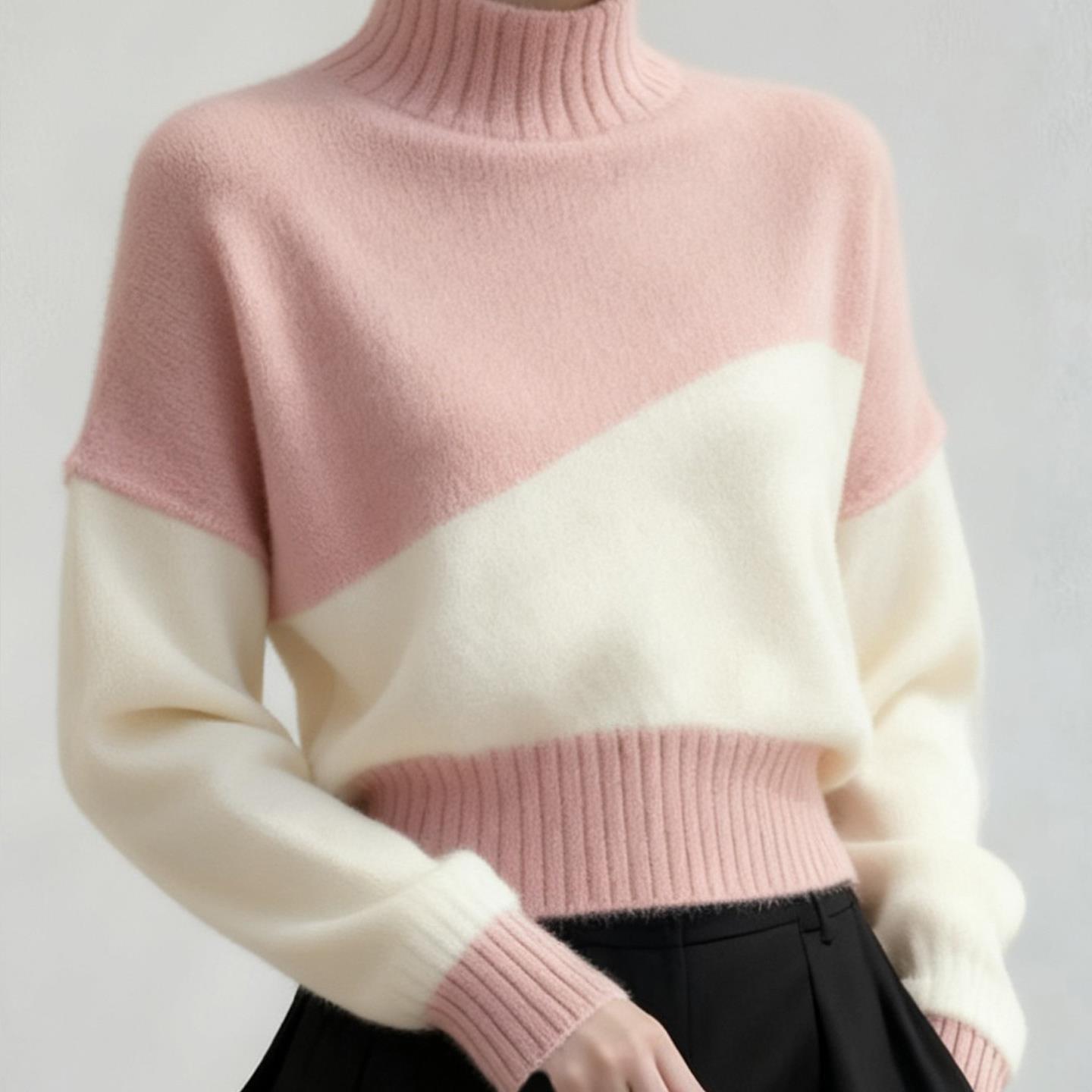 MONLOUVE休闲高级感粉色半高领长袖毛衣针织衫女秋冬新款休闲洋气