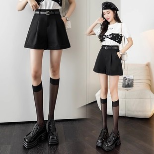 女2026春夏新款 外穿腰带短裤 高腰A字阔腿裤 工装 休闲西装 休闲短裤