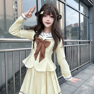 轻音柠檬jk制服甜喵布丁原创水手服学院风甜美可爱长袖 百褶裙套装