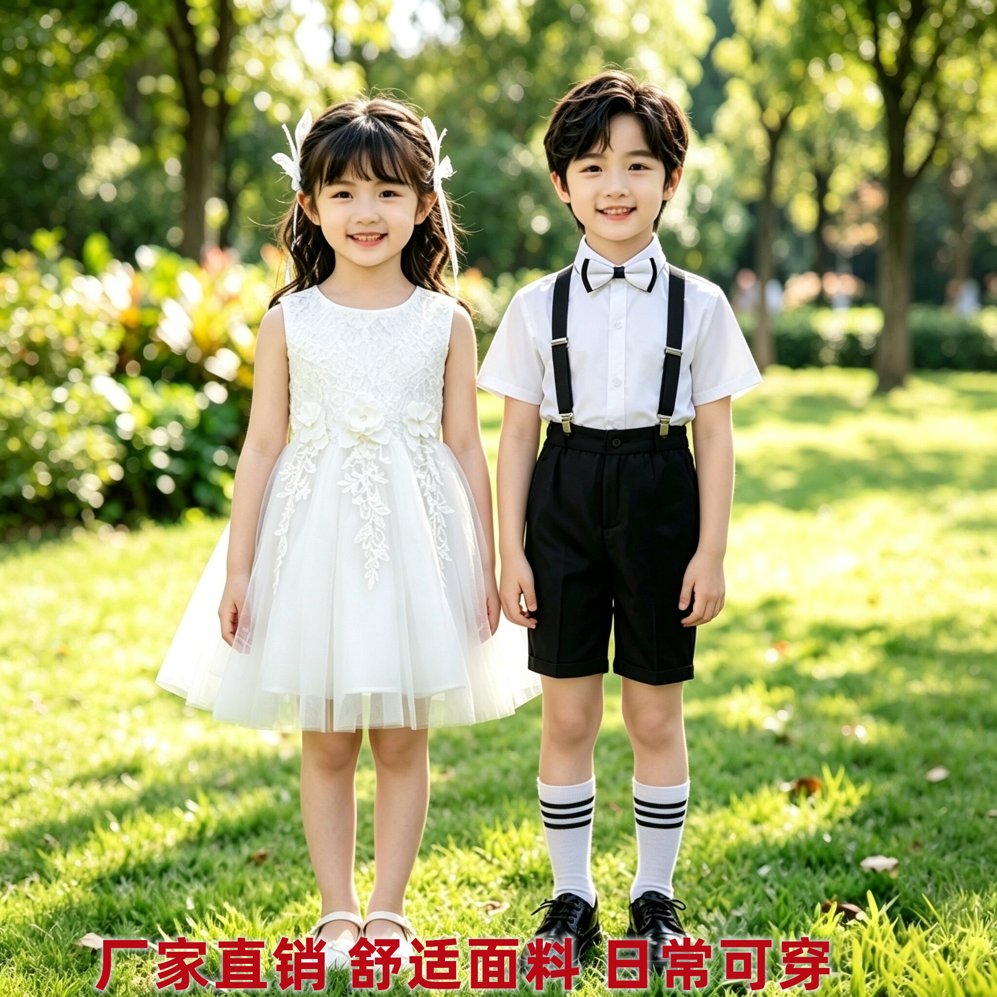 儿童爱国诗歌朗诵比赛服装男女童中小学生大合唱团白色纱裙演出服