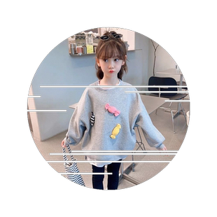 女童卫衣秋装2026新款小女孩宽版灰色长袖春秋中长款儿童休闲上衣