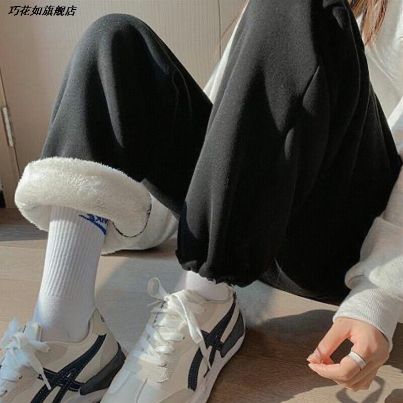 秋学生女休闲裤运动裤加绒加厚灯笼卫裤子宽松外穿冬季束脚
