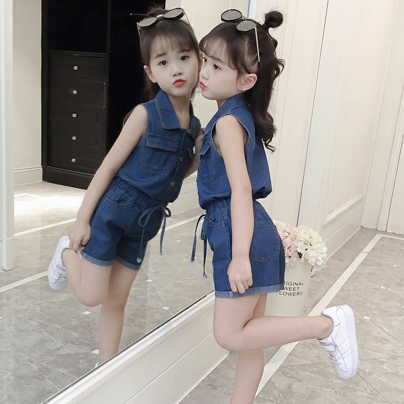 女童短袖套装洋气韩版时尚儿童装时髦夏装薄款牛仔短裤两件套潮衣